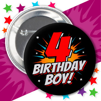4 Year Old Superhero Birthday Boy 4th Birthday 6 Cm Round Badge