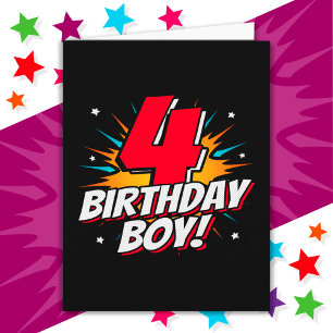 4 Year Old Superhero Birthday Boy 4th Birthday Card