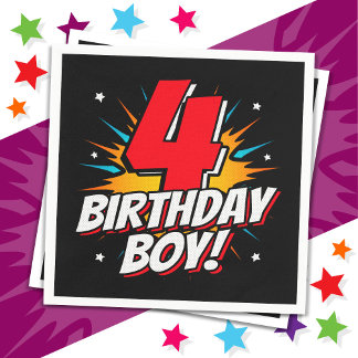 4 Year Old Superhero Birthday Boy 4th Birthday Napkin