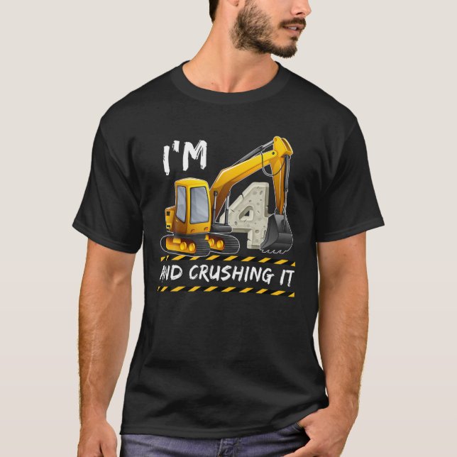 4 Year Old Vehicles Construction Excavator 4Th Bir T-Shirt (Front)