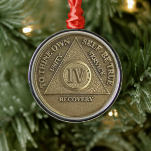 4 Year Sober Anniversary Medallion Metal Ornament