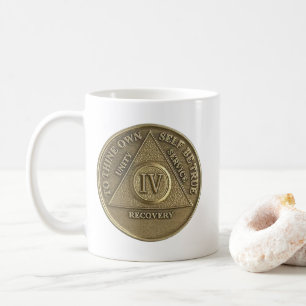 4 Year Sober Medallion Coin Happy Anniversary Coffee Mug