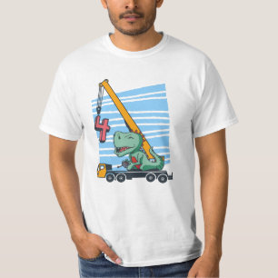 4 years 4th Birthday Mobile Crane Dinosaur T-Shirt