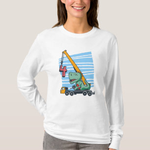 4 years 4th Birthday Mobile Crane Dinosaur T-Shirt