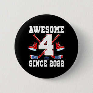 4 Years Awesome Since 2022 Hockey Theme Birthday 1 6 Cm Round Badge