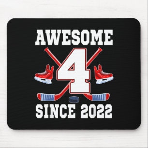 4 Years Awesome Since 2022 Hockey Theme Birthday 1 Mouse Pad
