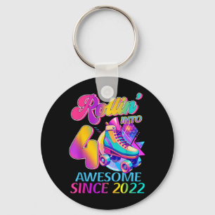 4 Years Awesome Since 2022 Hockey Theme Birthday Key Ring