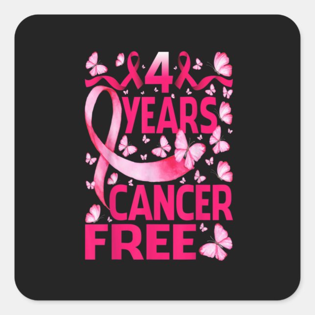4 Years Breast Cancer Free Survivor Butterfly Square Sticker (Front)
