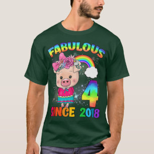 4 Years Old 4th Birthday Cute Pig Girl Fabulous Si T-Shirt