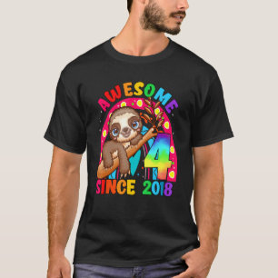 4 Years Old 4th Birthday Sloth Girl Awesome Since  T-Shirt
