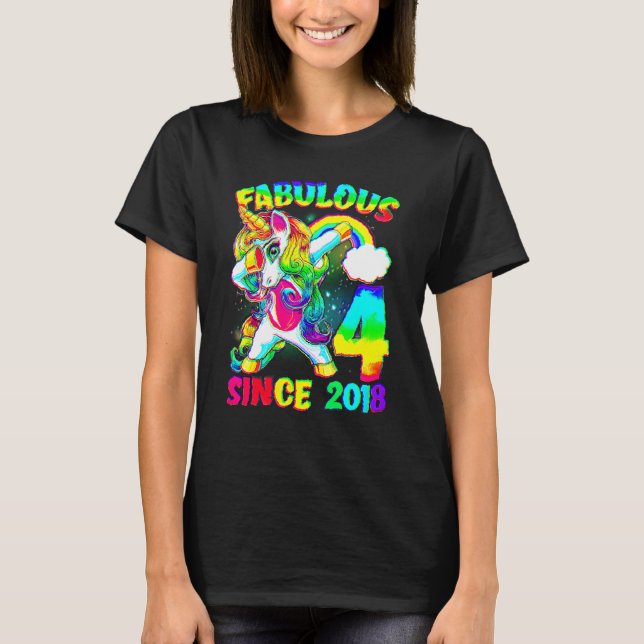 4 Years Old 4th Birthday Unicorn Girl Fabulous Sin T-Shirt (Front)