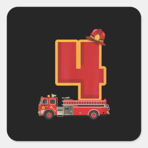 4 Years Old Birthday Boy Gifts Firefighter Square Sticker