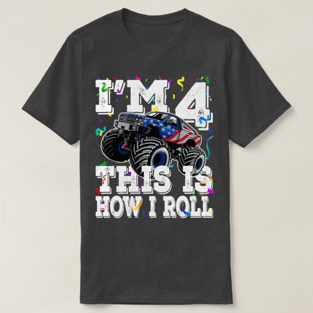 4 Years Old Birthday Gift Boy Monster Truck 4th An T-Shirt (Design Front)