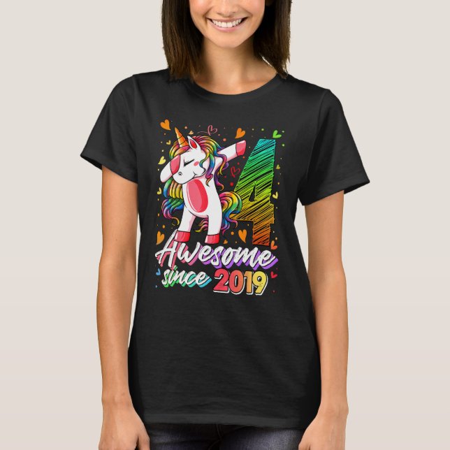 4 Years Old Dabbing Unicorn Gifts 4th Birthday Gir T-Shirt (Front)