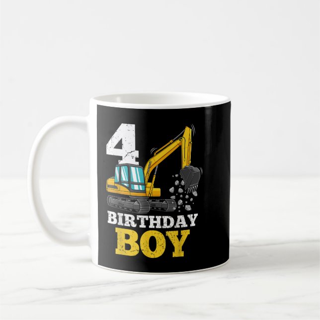 4 Years Old Excavator Construction Worker Birthday Coffee Mug (Left)