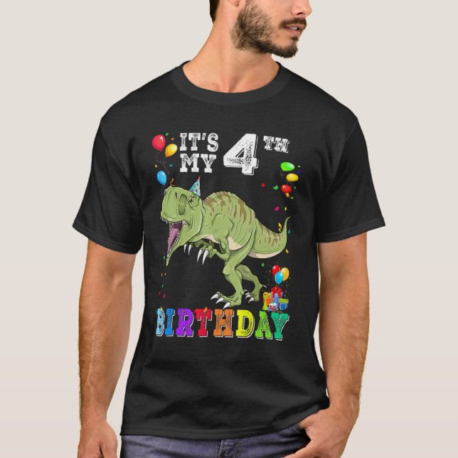 4 Years Old  It's My 4th Birthday Dinosaur Rex T-Shirt (Front)