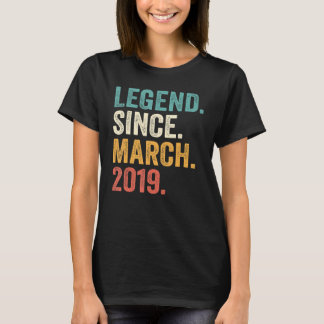 4 Years Old  Legend Since March 2019 4th Birthday  T-Shirt
