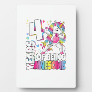 4 Years Old Unicorn 4 Years Of Being Awesome 4th B Plaque