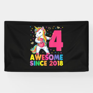 4 Years Old Unicorn Flossing 4th Birthday Girl Uni Banner