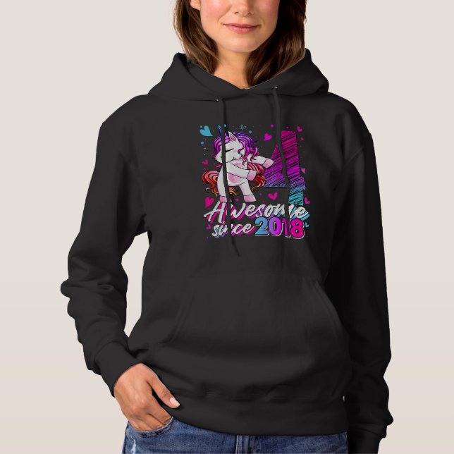 4 Years Old Unicorn Flossing 4th Birthday Girl Uni Hoodie (Front)