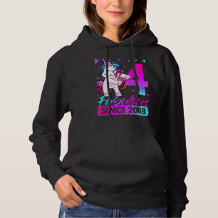 4 Years Old Unicorn Flossing 4th Birthday Girl Uni Hoodie