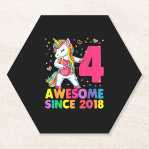4 Years Old Unicorn Flossing 4th Birthday Girl Uni Paper Coaster