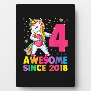 4 Years Old Unicorn Flossing 4th Birthday Girl Uni Plaque