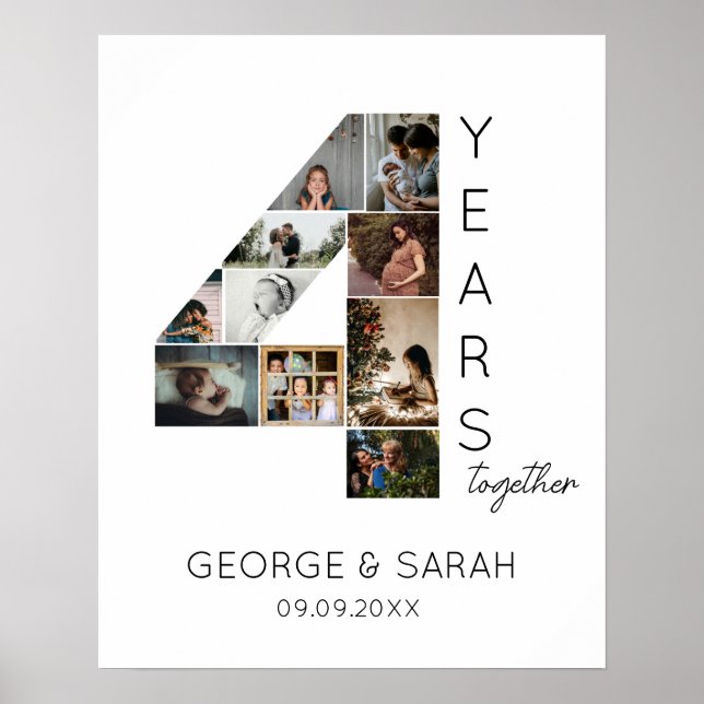 4 Years Together Photo Collage Wedding Anniversary Poster (Front)