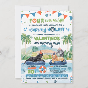 4Ever Wild Animals Pool Party Birthday Invitation