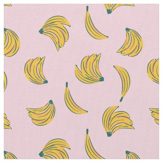 (4in) Cool banana illustrations in pink background Fabric (Close Up)