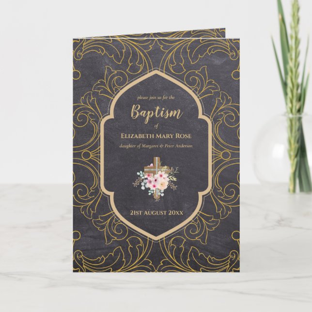 4page BAPTISM Invite and Program GOLD Ornate (Front)