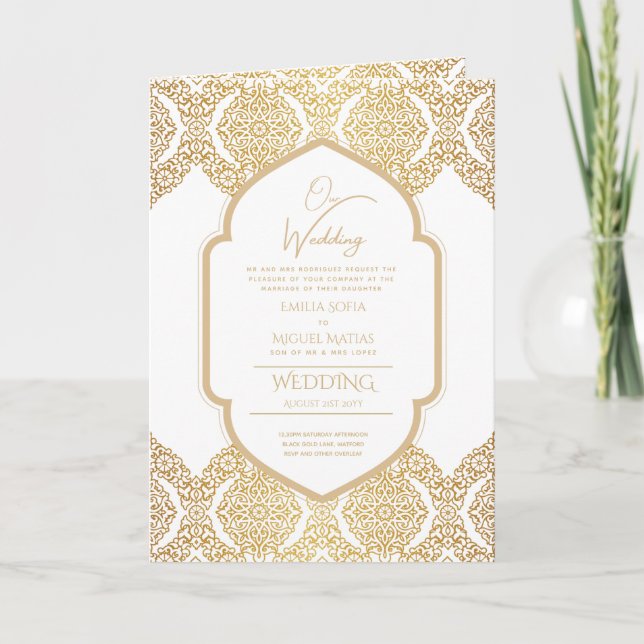 4page Gold Ornate WEDDING Invite Program Modern (Front)