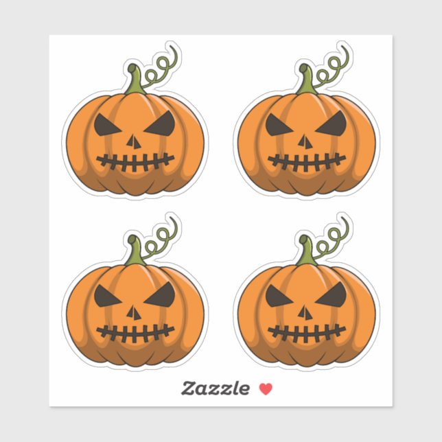 4PC Pumpkin Stickers - Halloween Jack-o'-Lantern (Sheet)