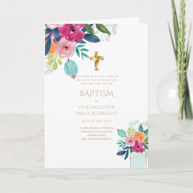 4pg Floral BAPTISM Invitations - Program (Front)