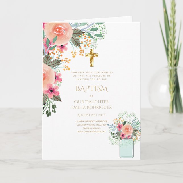 4pg Floral BAPTISM Invitations - Program (Front)