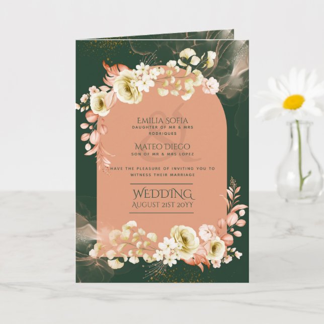 4pg Hispanic Floral Wedding Program Bilingual Chic (Small Plant)