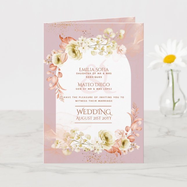 4pg Hispanic Floral Wedding Program Bilingual Chic (Small Plant)