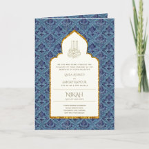 4Pg NIKAH WALIMA Invite Blue Ornate Islamic