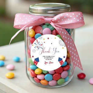 4t of July Independence Birthday Thank You  Classic Round Sticker