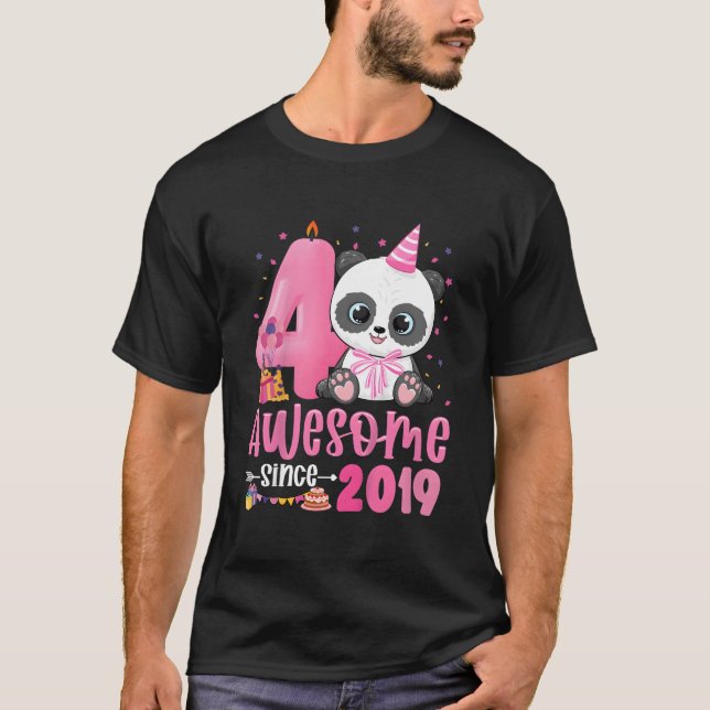 4Th 4 Yr Old Panda Awesome Since 2019 T-Shirt (Front)