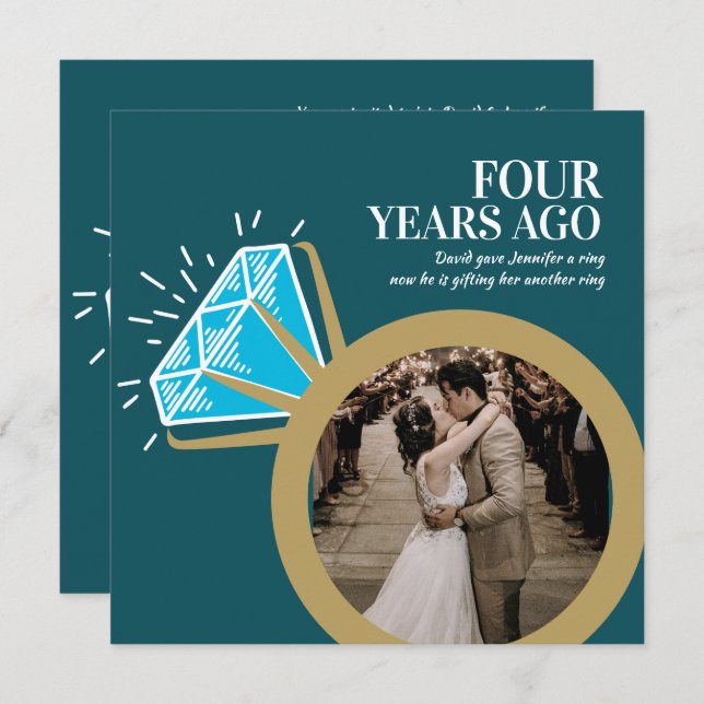 4th anniversary blue topaz ring photos invitation (Front/Back)