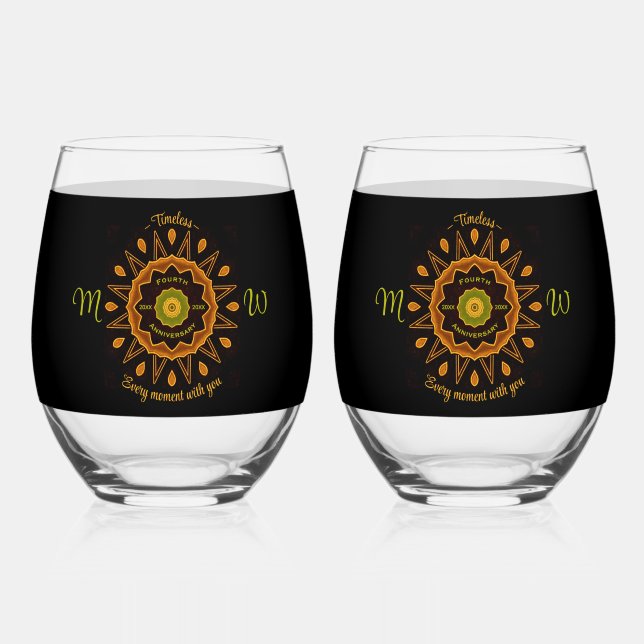 4th Anniversary Drinkware Set Stemless Wine Glass (Front)