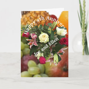 4th Anniversary, Fruit and Flowers,   Card