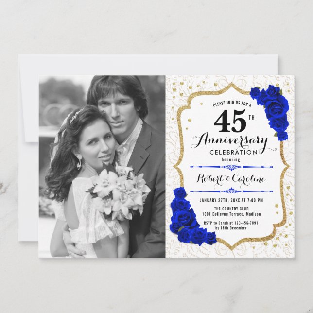 4th Anniversary with Photo - Sapphire White Gold Invitation (Front)
