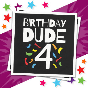 4th Birthday 4 Year Old Boy Party Birthday Dude 4 Napkin