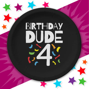 4th Birthday 4 Year Old Boy Party Birthday Dude 4 Paper Plate