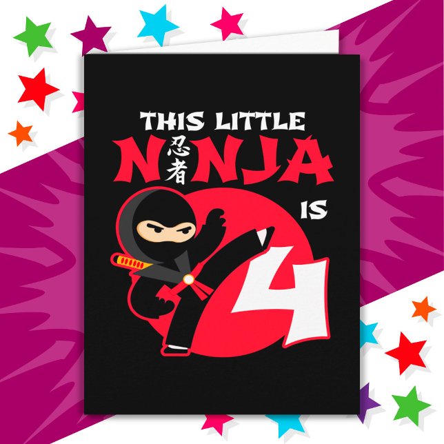 4th Birthday 4 Year Old Kids Party Little Ninja 4 Card (Creator Uploaded)