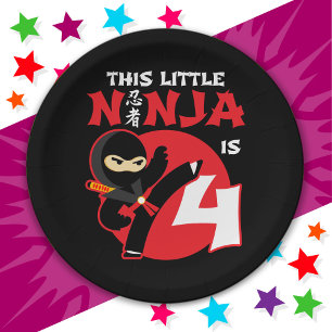 4th Birthday 4 Year Old Kids Party Little Ninja 4 Paper Plate