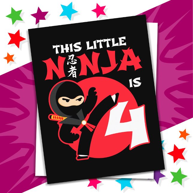 4th Birthday 4 Year Old Kids Party Little Ninja 4 Postcard (Creator Uploaded)