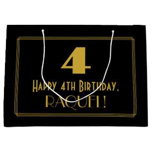 4th Birthday — Art Deco Inspired Look "4" & Name Large Gift Bag